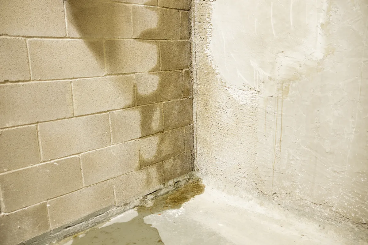 Rising damp staining a rendered internal wall